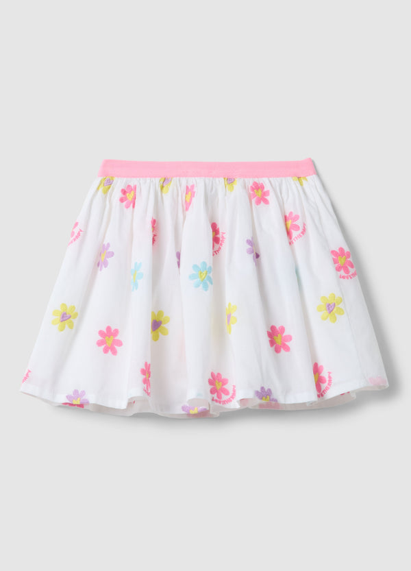 Ovs Girls' Regular Fit Skirt With Multicolour Pure Cotton And Flowers