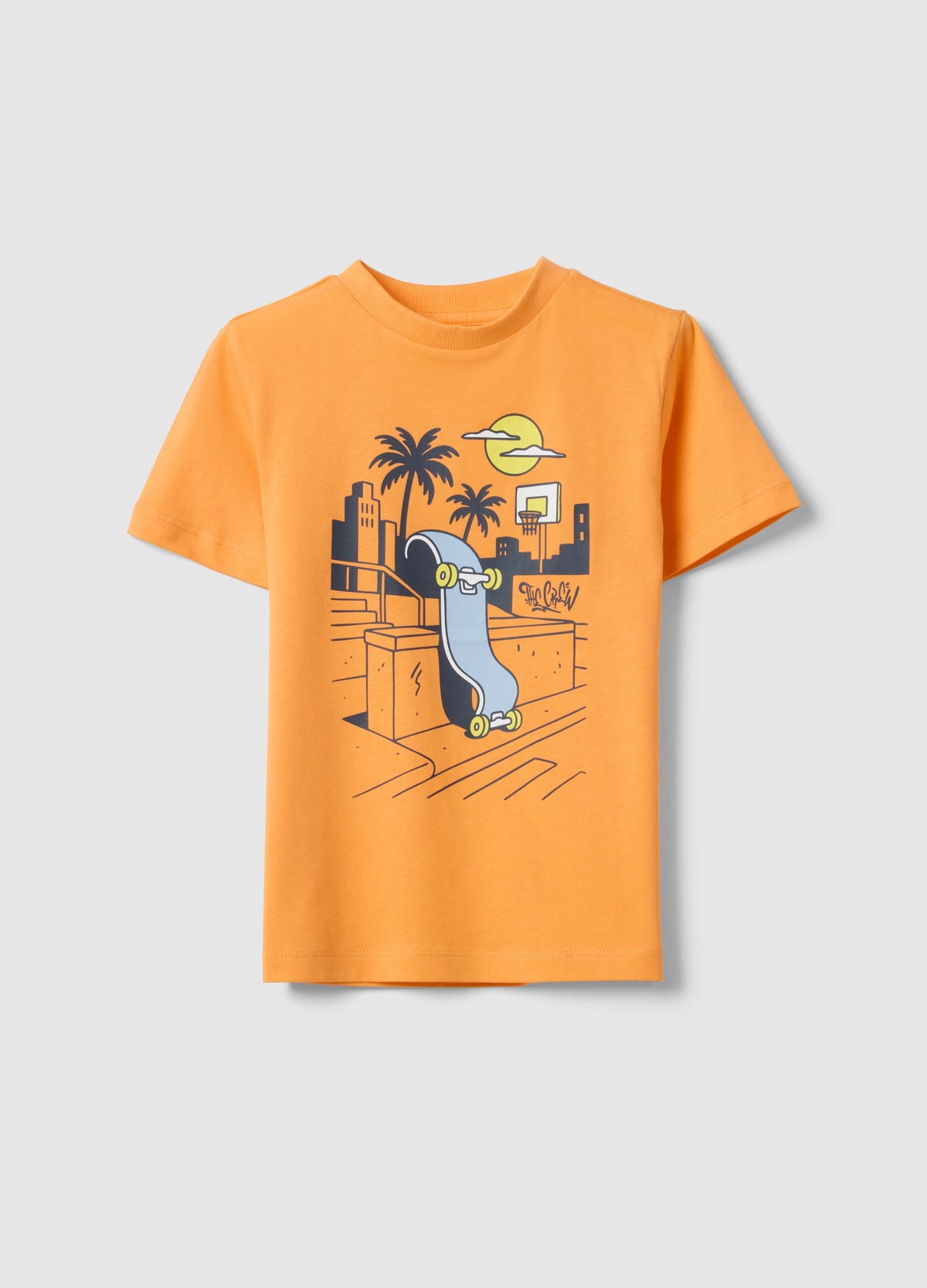 Ovs Kids' Oversized Orange Pure Cotton T-Shirt With Print