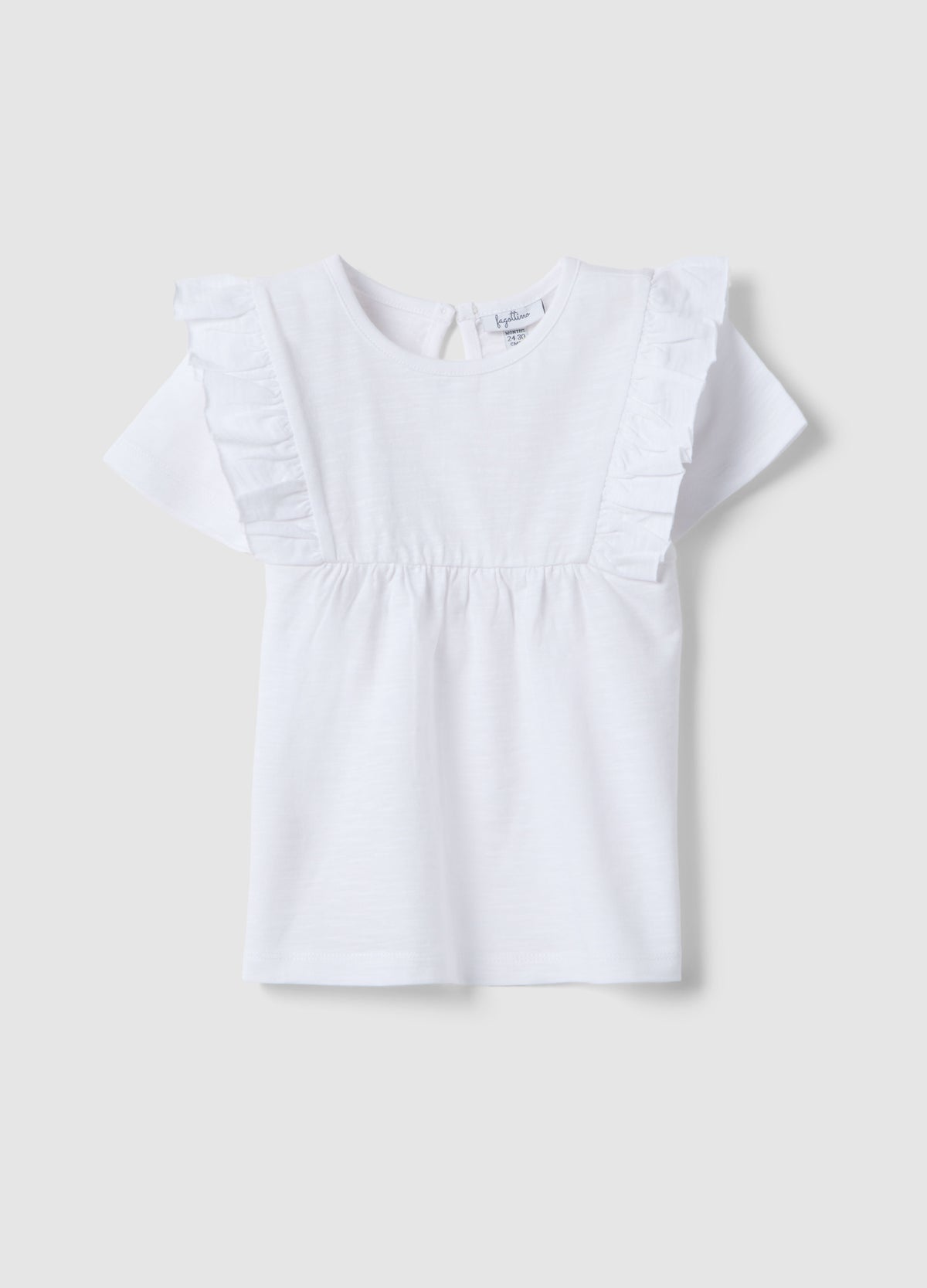 OVS Girls White Pure Cotton T-Shirt, Regular Fit, With Ruffle Sleeves