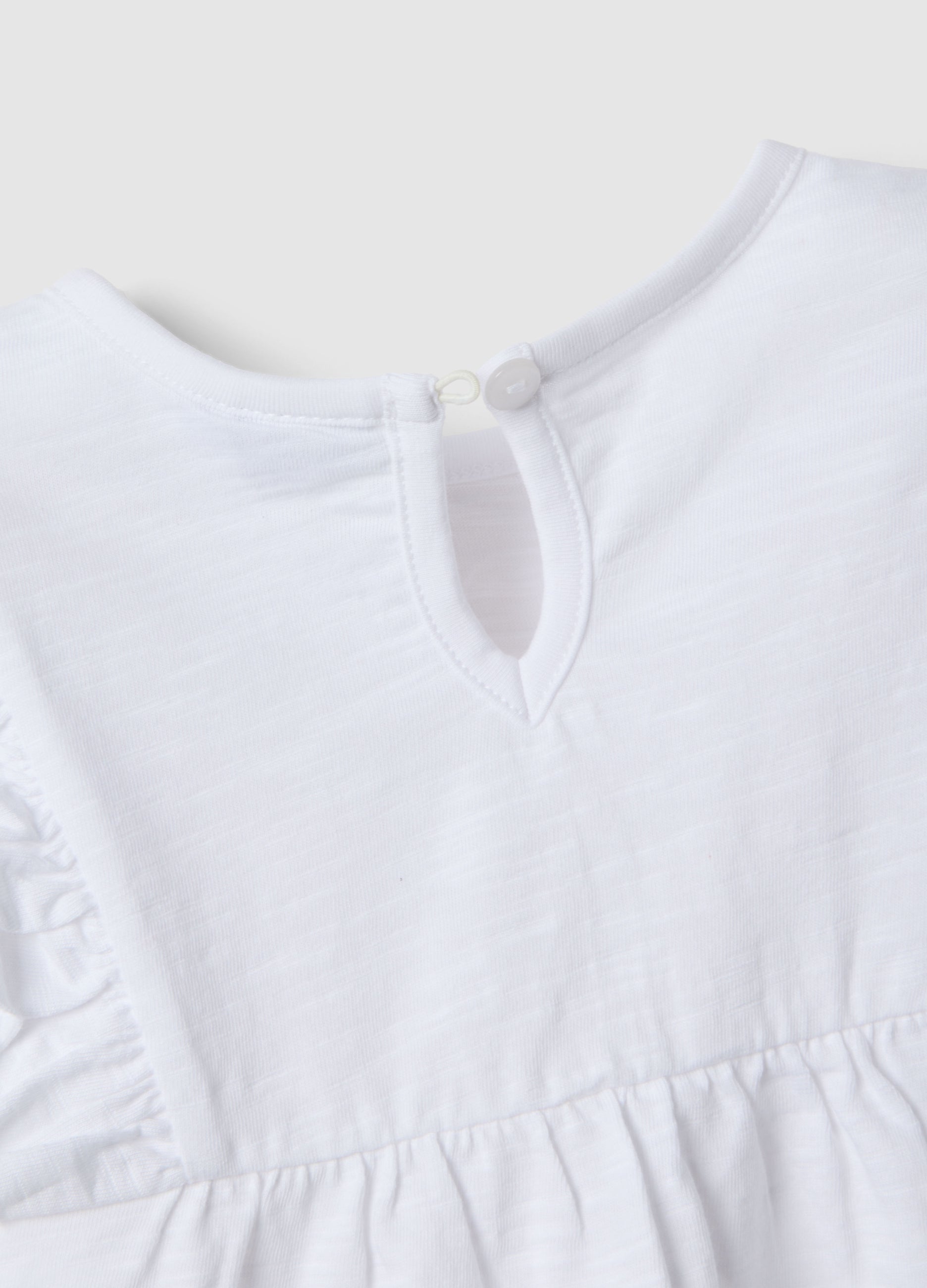 OVS Girls White Pure Cotton T-Shirt, Regular Fit, With Ruffle Sleeves