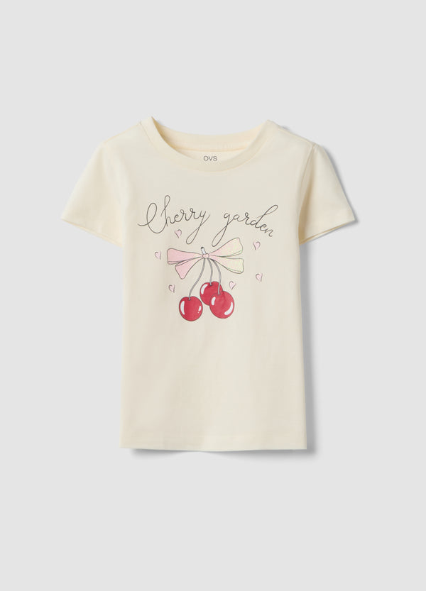 OVS Beige Pure Cotton Regular Fit T-Shirt With Print For Girls