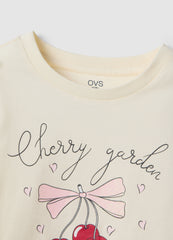 OVS Beige Pure Cotton Regular Fit T-Shirt With Print For Girls