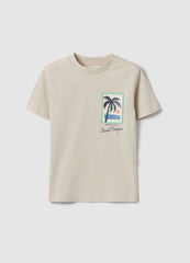 OVS Children'S Beige Pure Cotton T-Shirt, Regular Fit With Palm Print