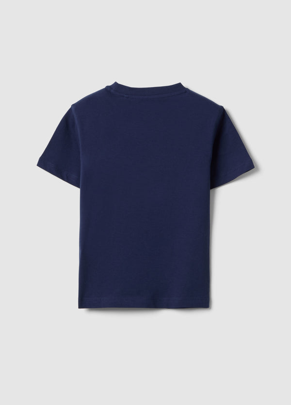 OVS Boys' Regular Fit Blue Pure Cotton T-Shirt With Palm Print
