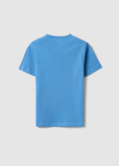 OVS Blue Cotton Boys' Regular Fit T-Shirt With Palm Print