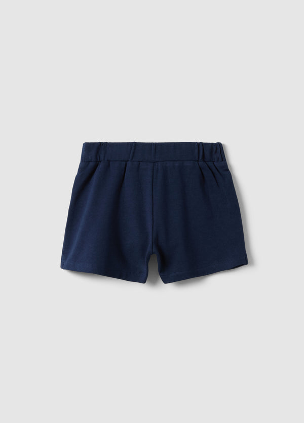 OVS Blue Stretch Cotton Shorts For Girls Regular Fit With Sequins