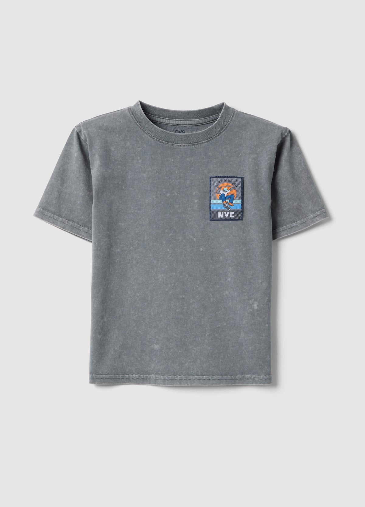Ovs Children'S Grey Pure Cotton T-Shirt Regular Fit With Patch