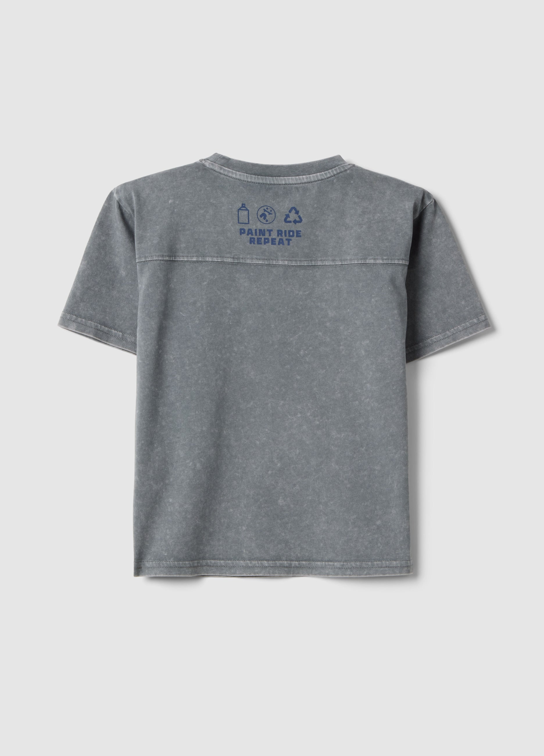 Ovs Children'S Grey Pure Cotton T-Shirt Regular Fit With Patch