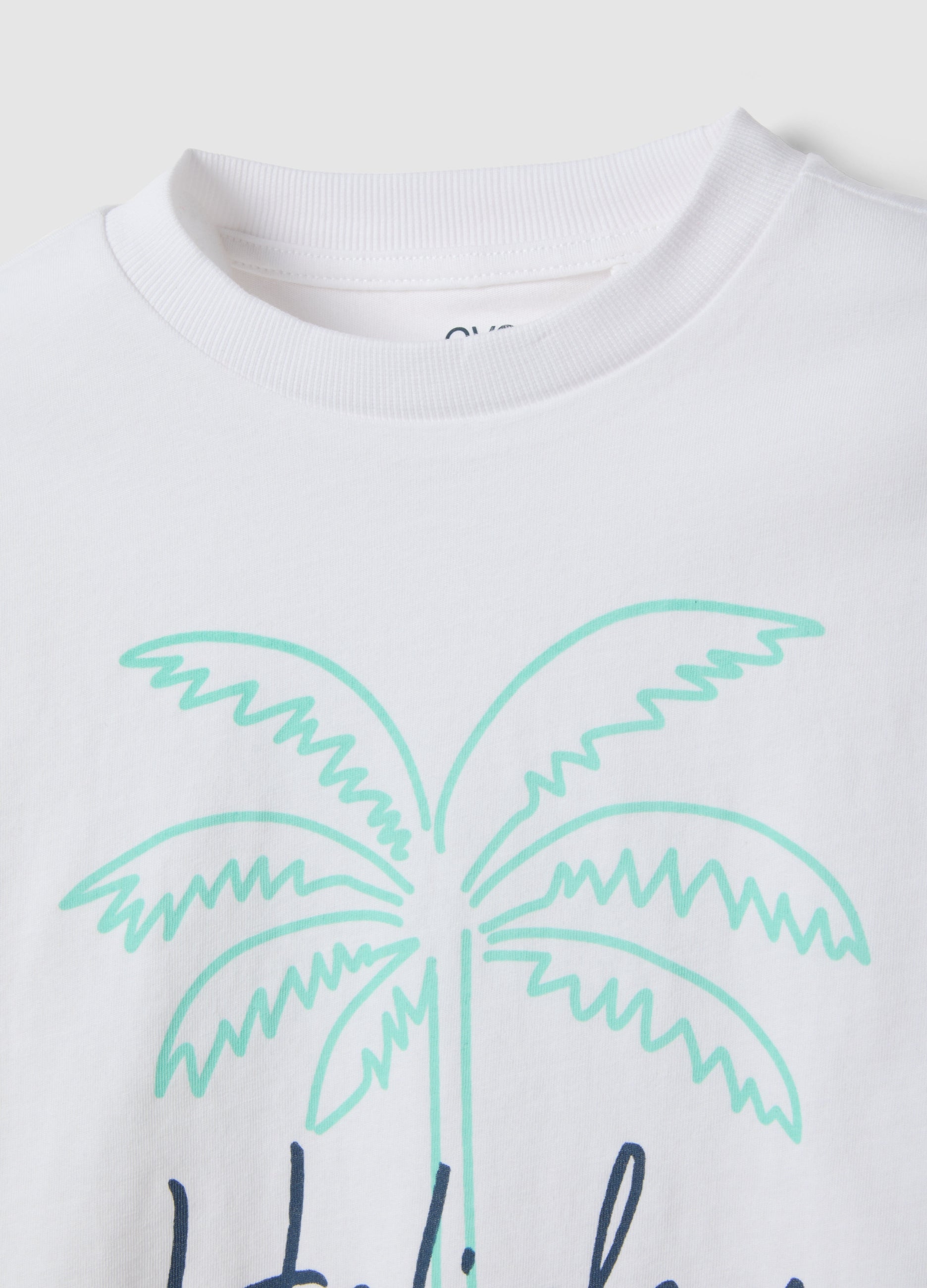 OVS Children'S White Pure Cotton T-Shirt Regular Fit With Palm Print