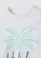 OVS Children'S White Pure Cotton T-Shirt Regular Fit With Palm Print