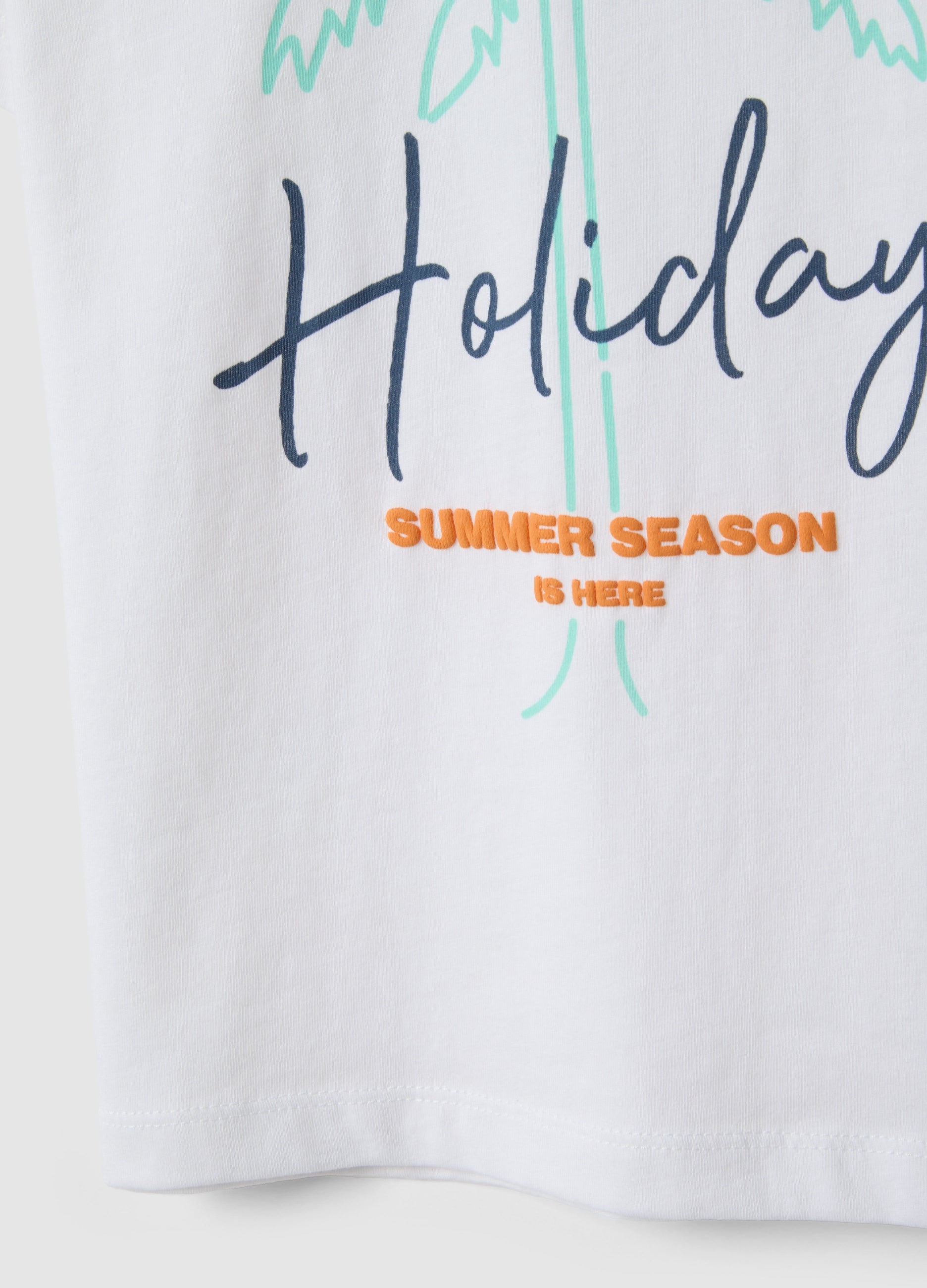 OVS Children'S White Pure Cotton T-Shirt Regular Fit With Palm Print