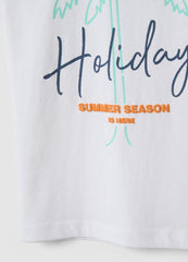 OVS Children'S White Pure Cotton T-Shirt Regular Fit With Palm Print