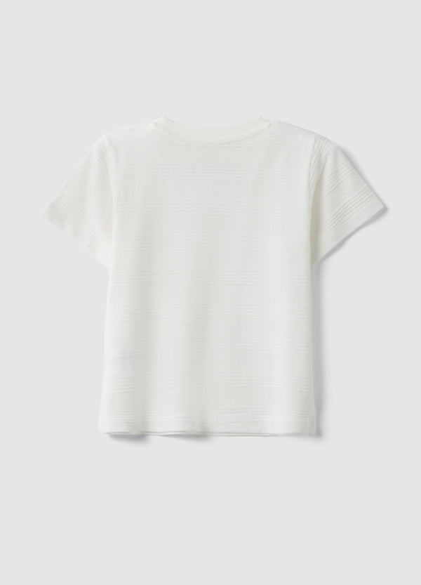 OVS White Cotton Blend Regular Fit Kids' T-Shirt With Stripes