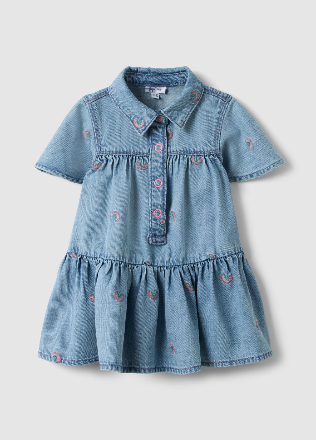 OVS Blue Denim Cotton Blend Dress For Girls With Rainbows
