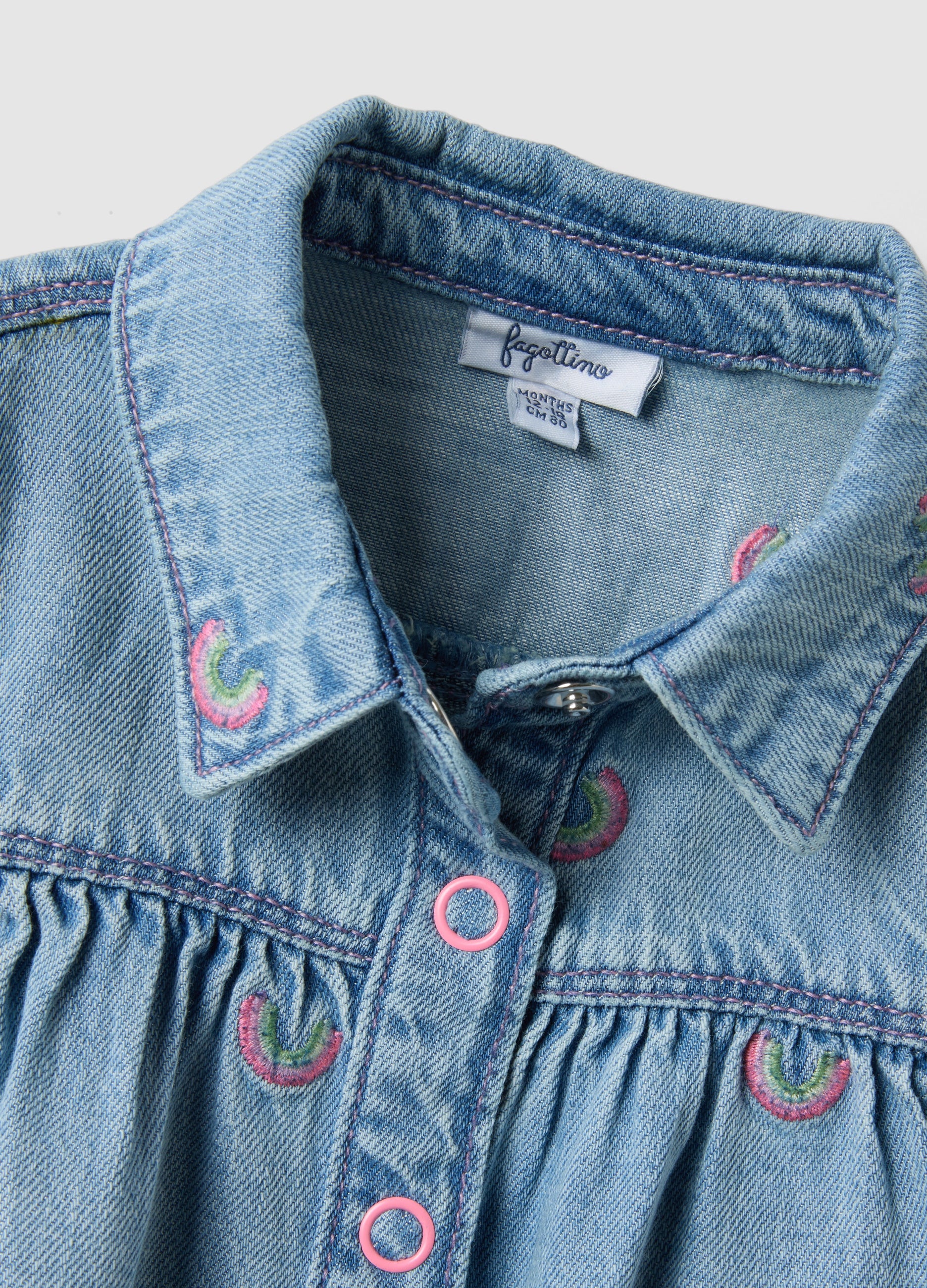 OVS Blue Denim Cotton Blend Dress For Girls With Rainbows