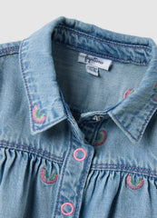 OVS Blue Denim Cotton Blend Dress For Girls With Rainbows