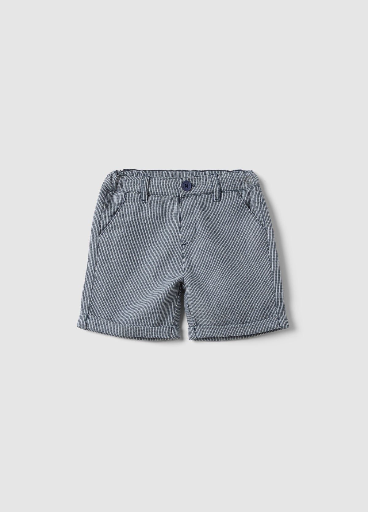 OVS Blue And White Checked Cotton Shorts For Toddlers, Regular Fit