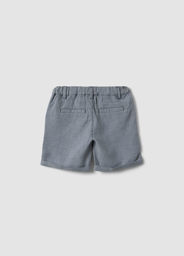 OVS Blue And White Checked Cotton Shorts For Toddlers, Regular Fit