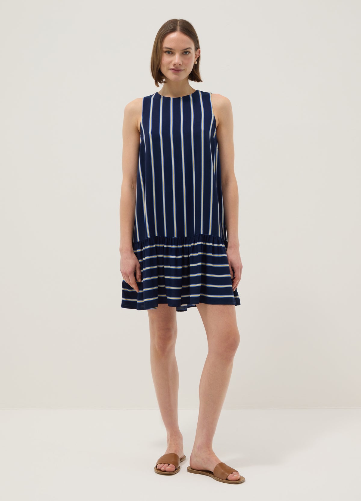 OVS Sleeveless Pure Viscose Multicolour Striped Dress, Regular Fit