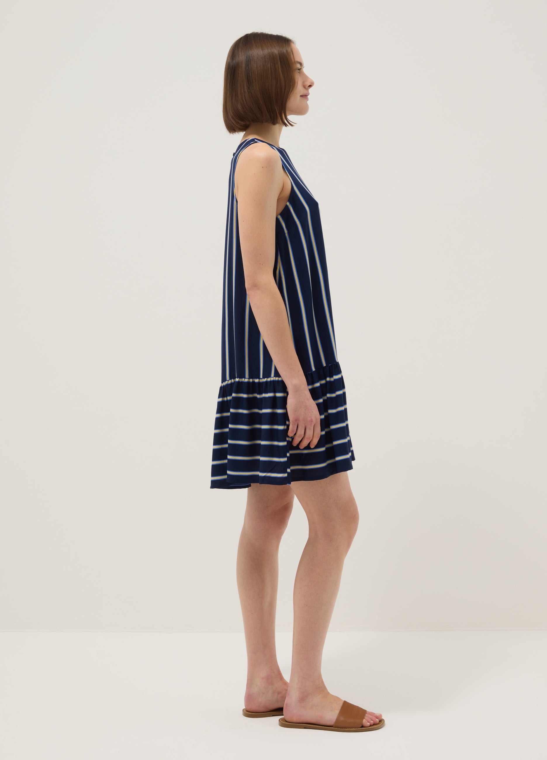 OVS Sleeveless Pure Viscose Multicolour Striped Dress, Regular Fit