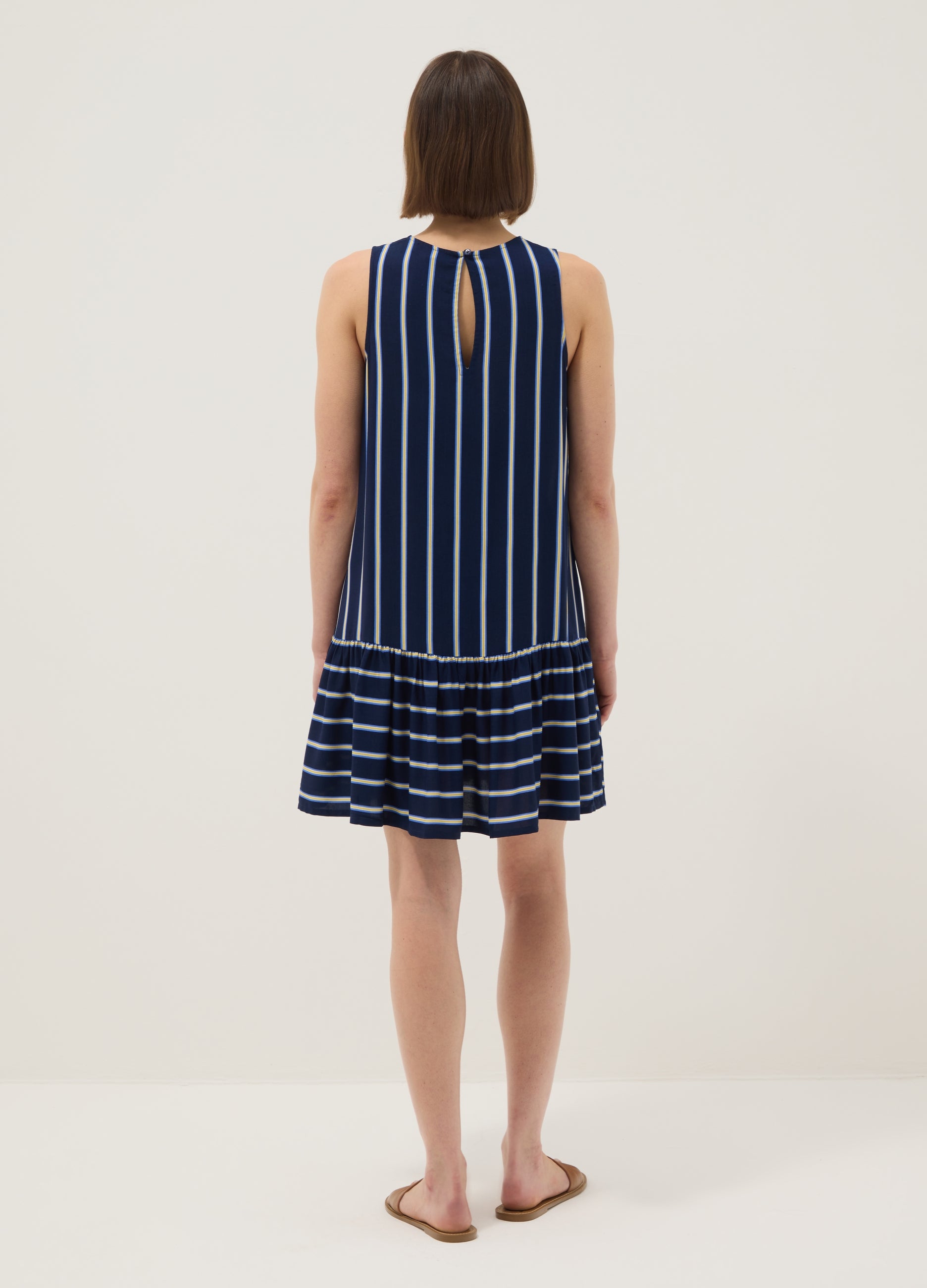 OVS Sleeveless Pure Viscose Multicolour Striped Dress, Regular Fit