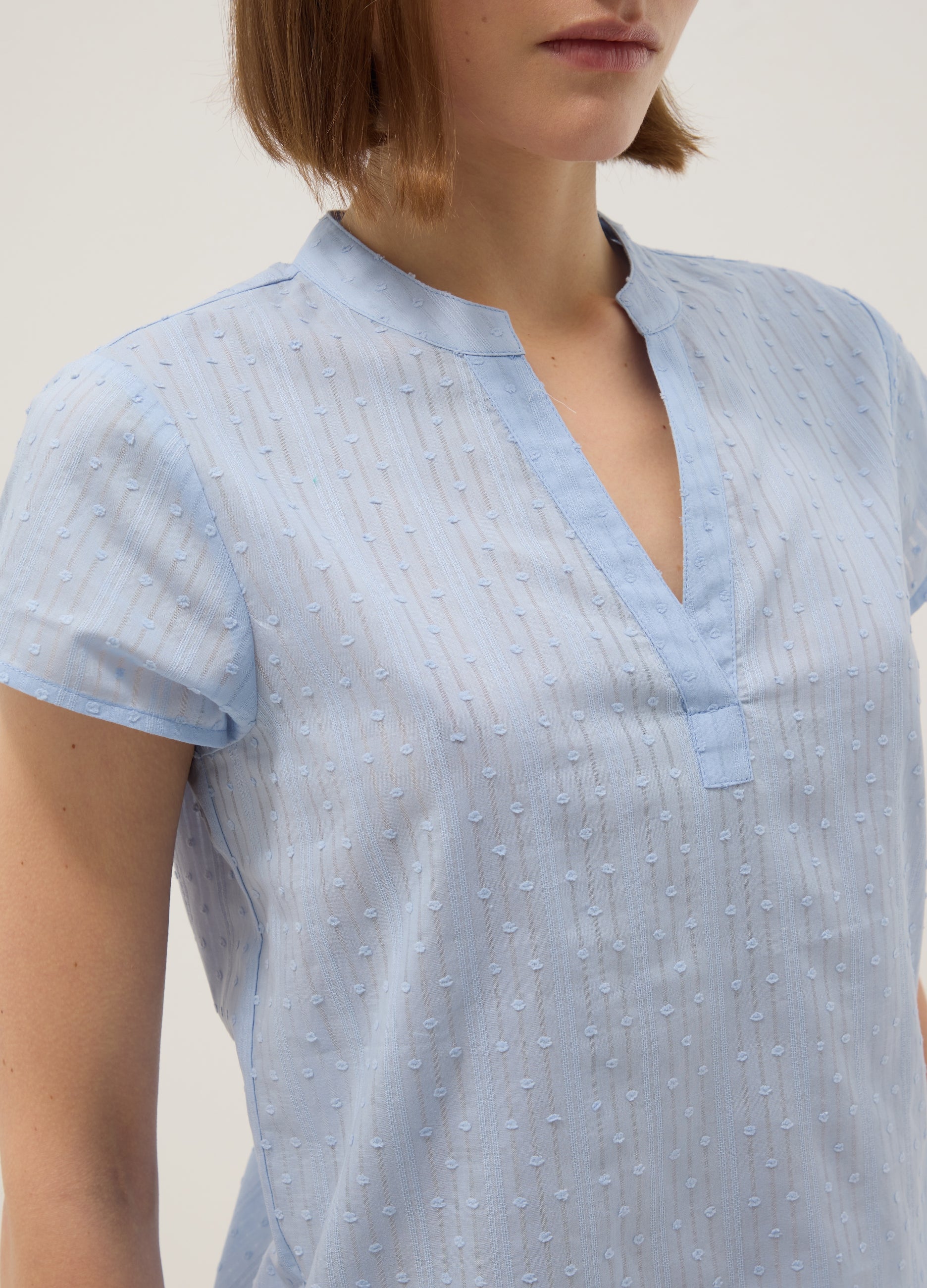OVS Light Blue Pure Cotton Regular Fit Deep V Shirt With Transparency