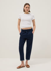 OVS Regular Fit Blue Denim Cotton Paper Bag Trousers