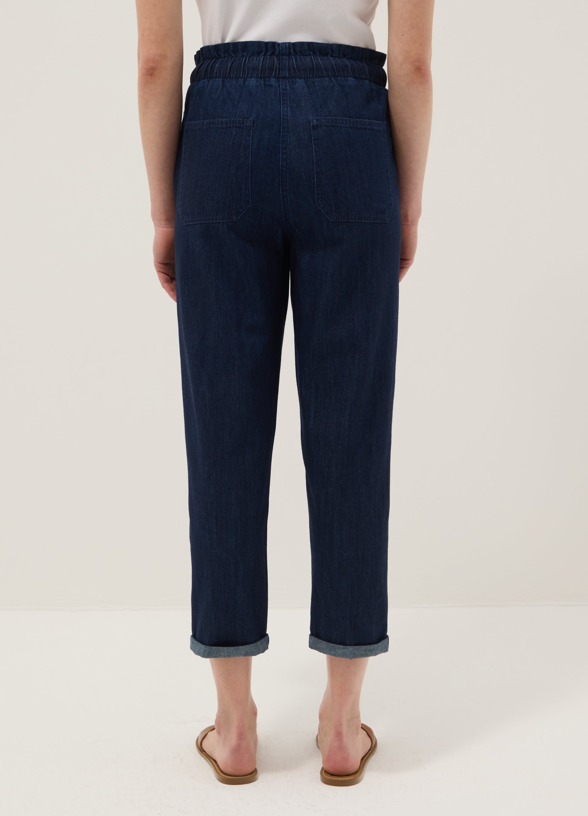 OVS Regular Fit Blue Denim Cotton Paper Bag Trousers