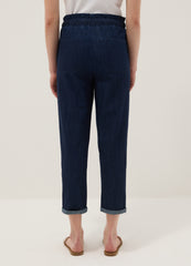 OVS Regular Fit Blue Denim Cotton Paper Bag Trousers