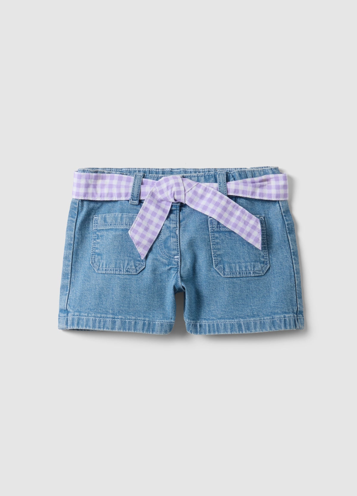 OVS Girls’ Blue Denim Shorts In Stretch Cotton With Gingham Belt