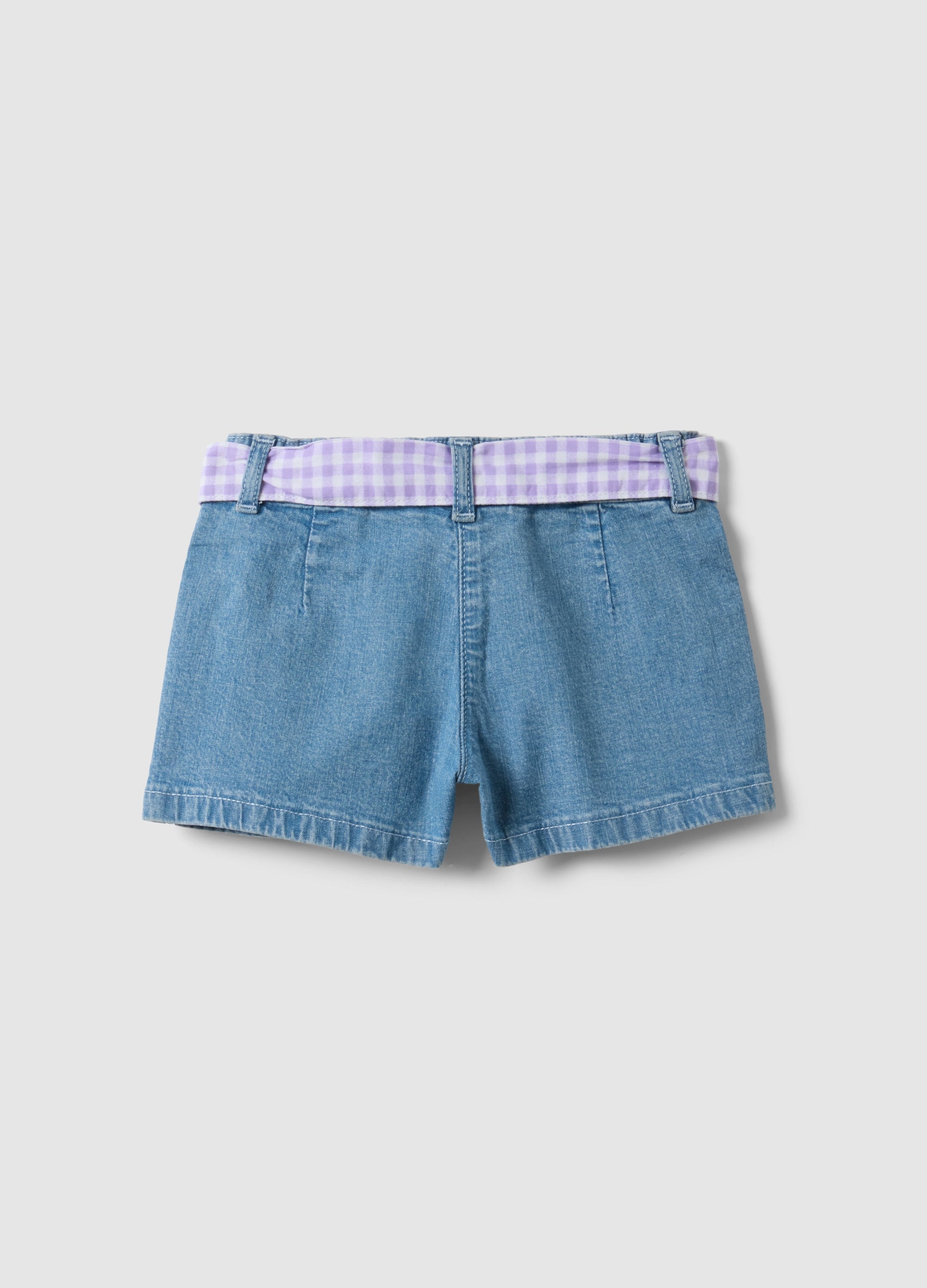 OVS Girls’ Blue Denim Shorts In Stretch Cotton With Gingham Belt