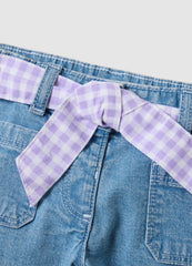 OVS Girls’ Blue Denim Shorts In Stretch Cotton With Gingham Belt