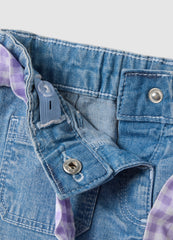 OVS Girls’ Blue Denim Shorts In Stretch Cotton With Gingham Belt