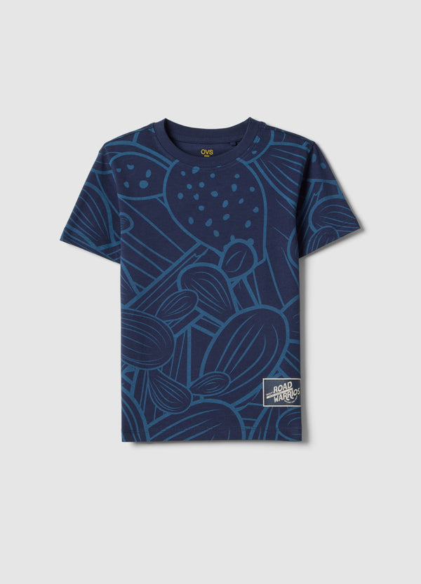 OVS Blue Pure Cotton Regular Fit T-Shirt For Boys With Print