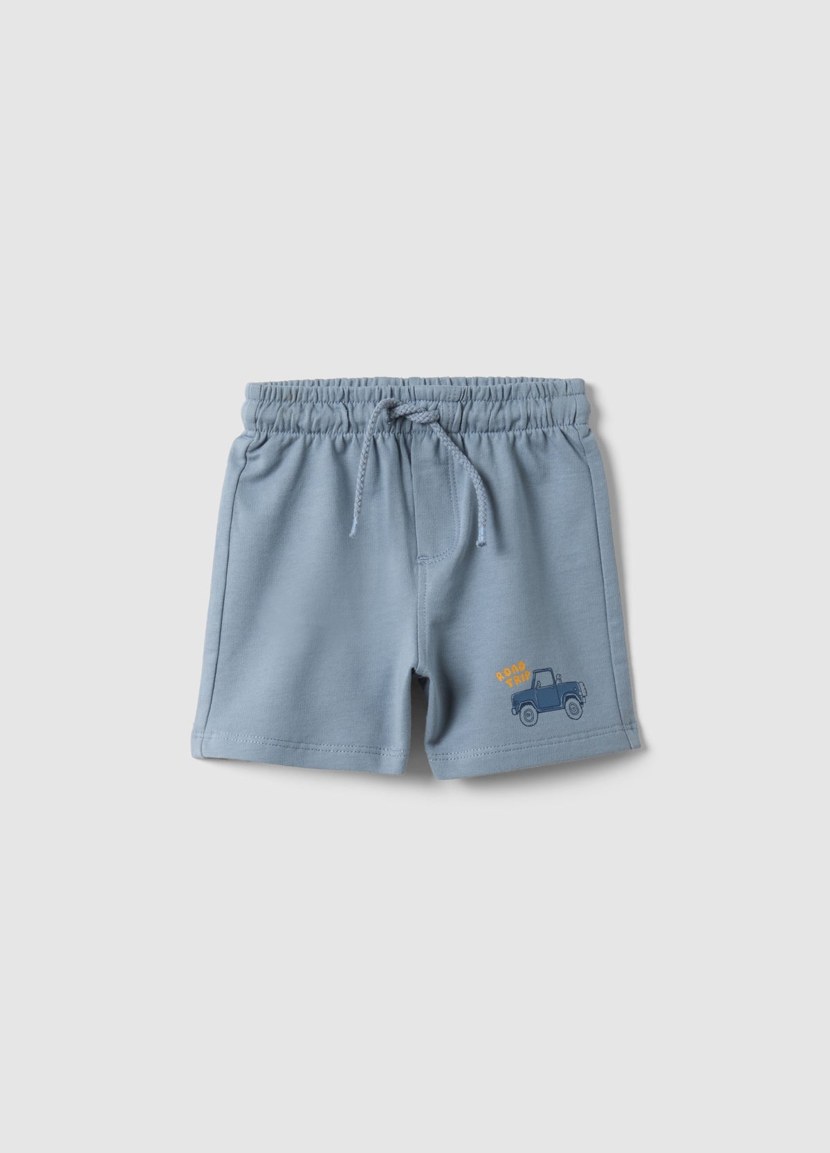 OVS Sky Blue Pure Cotton Shorts For Boys With Regular Fit And Car Design