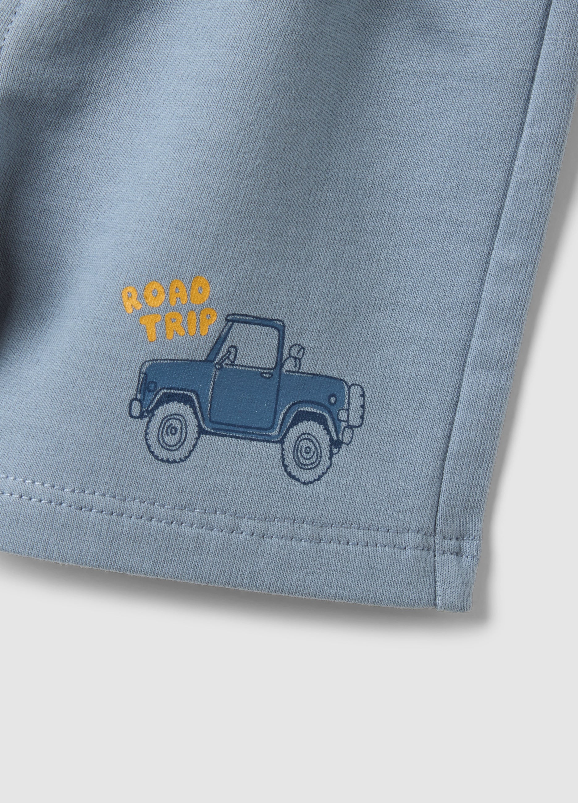 OVS Sky Blue Pure Cotton Shorts For Boys With Regular Fit And Car Design