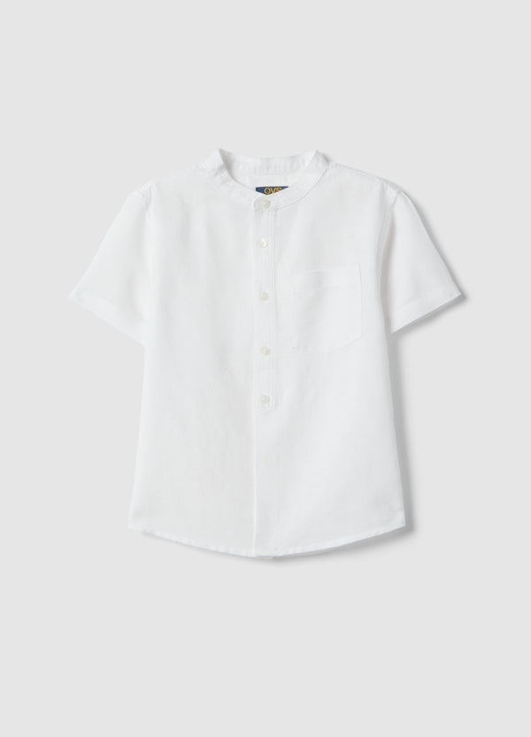 OVS Boys' White Linen-Cotton Blend Regular Fit Shirt