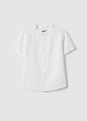 OVS Boys' White Linen-Cotton Blend Regular Fit Shirt