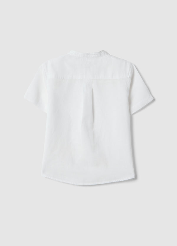 OVS Boys' White Linen-Cotton Blend Regular Fit Shirt