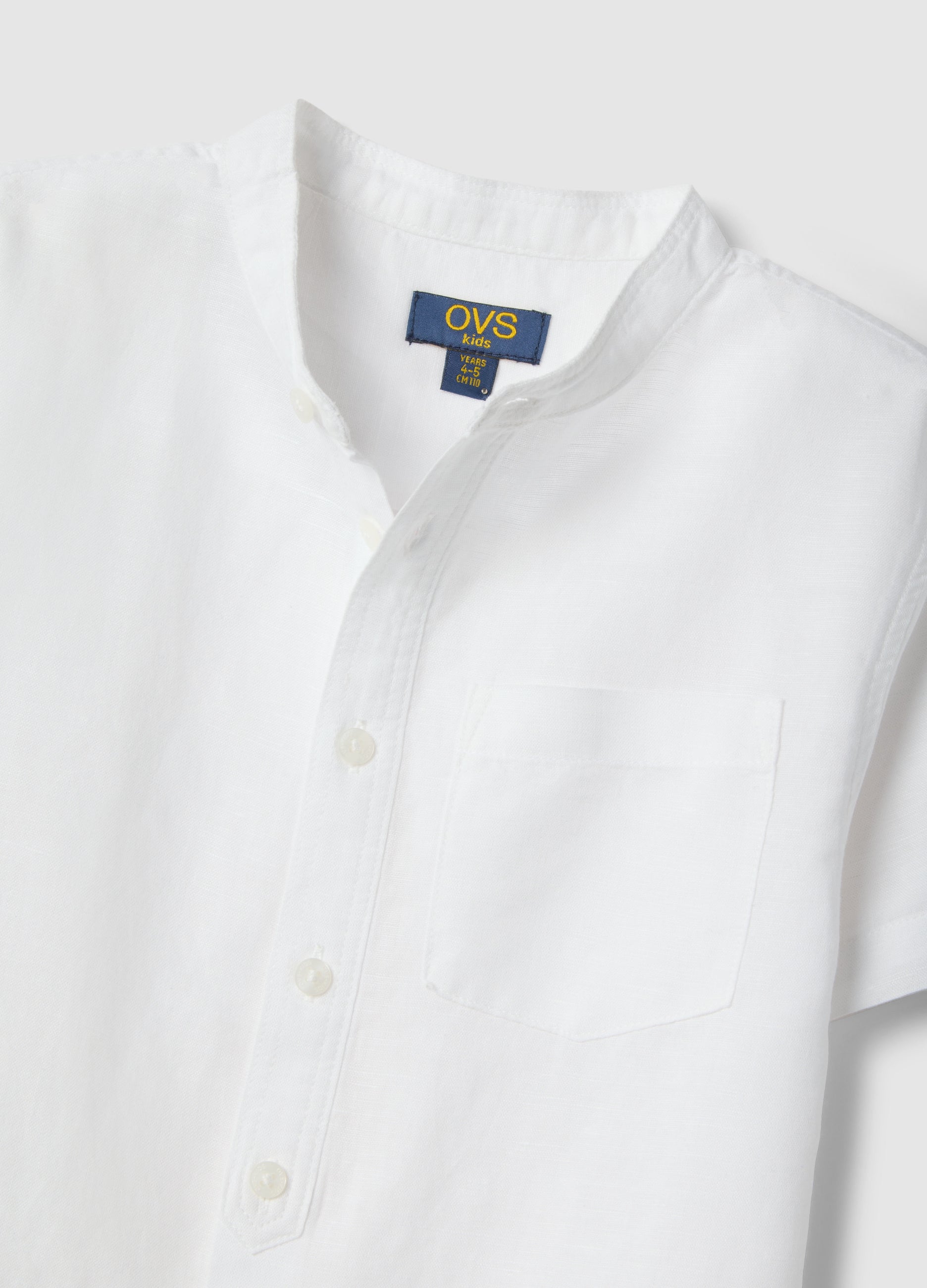 OVS Boys' White Linen-Cotton Blend Regular Fit Shirt
