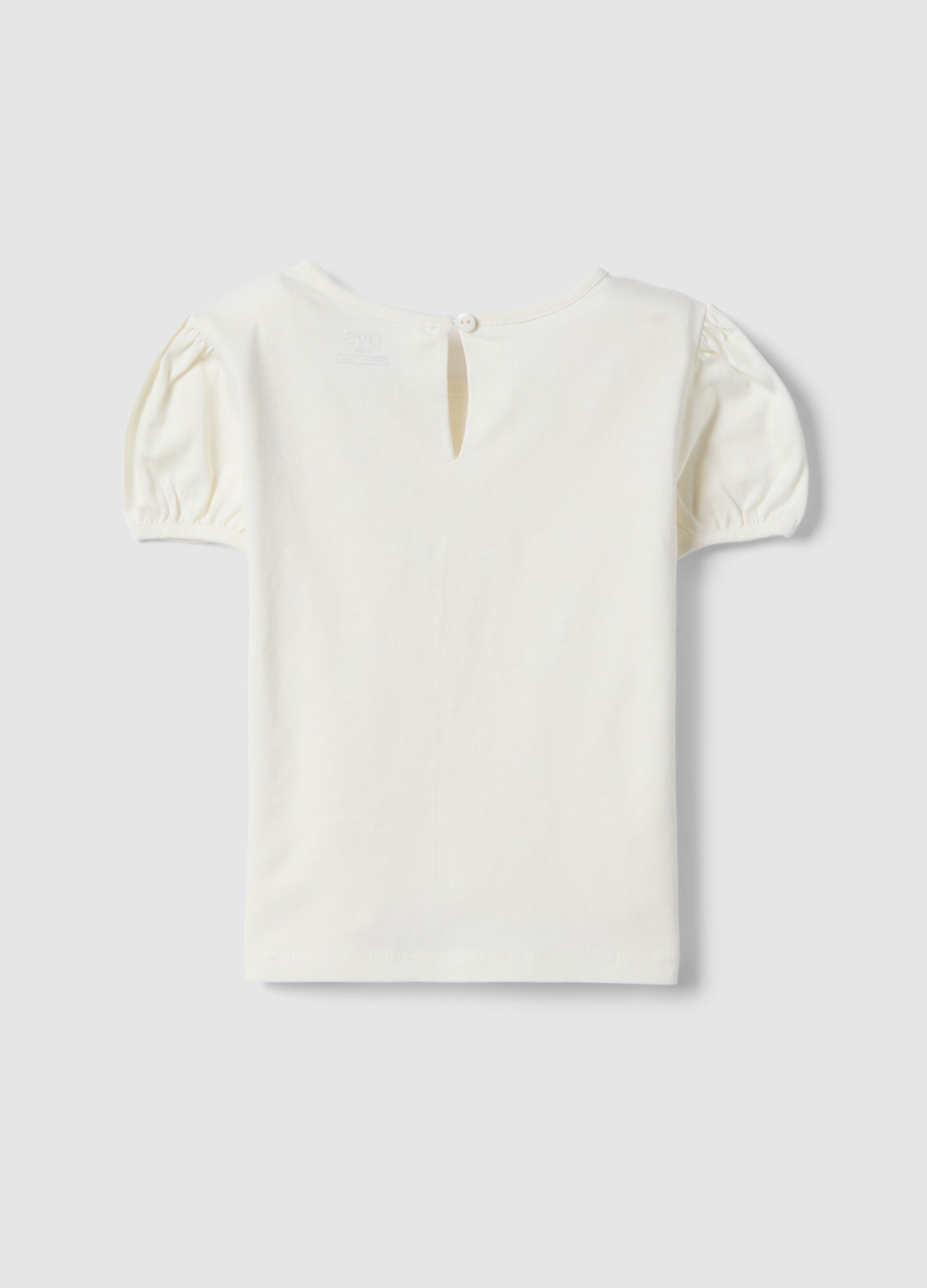 OVS Girls' White Pure Cotton T-Shirt Regular Fit With Embroidery
