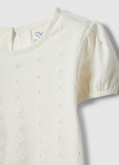 OVS Girls' White Pure Cotton T-Shirt Regular Fit With Embroidery