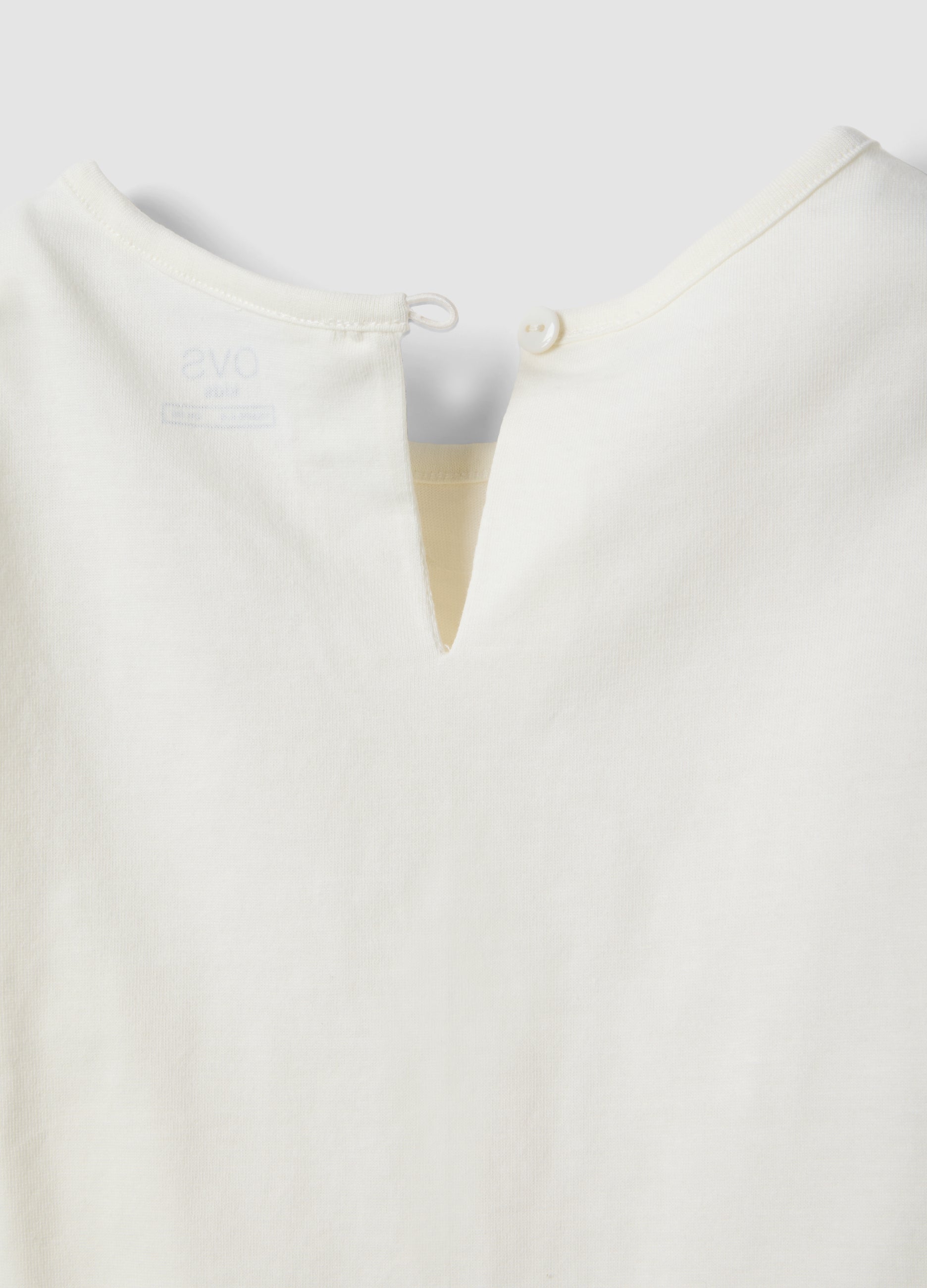 OVS Girls' White Pure Cotton T-Shirt Regular Fit With Embroidery