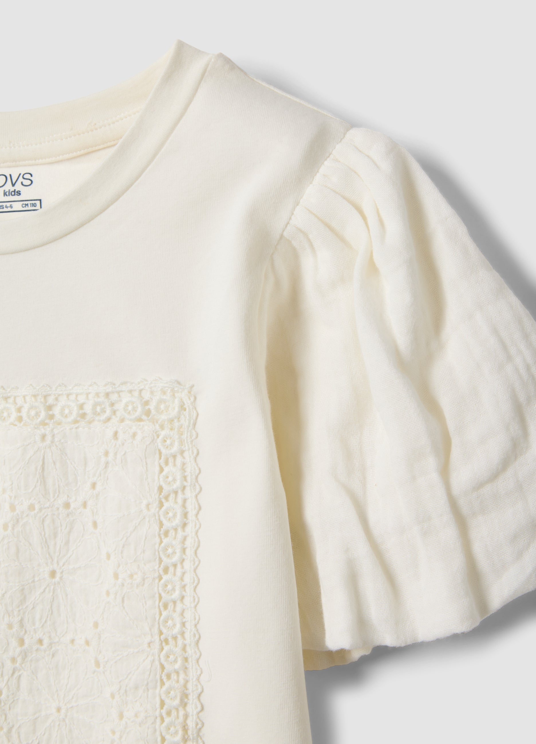 OVS White Stretch Cotton Girls' T-Shirt With Cut-Out Design