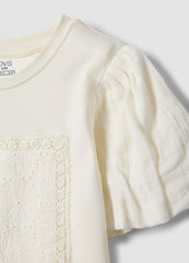 OVS White Stretch Cotton Girls' T-Shirt With Cut-Out Design