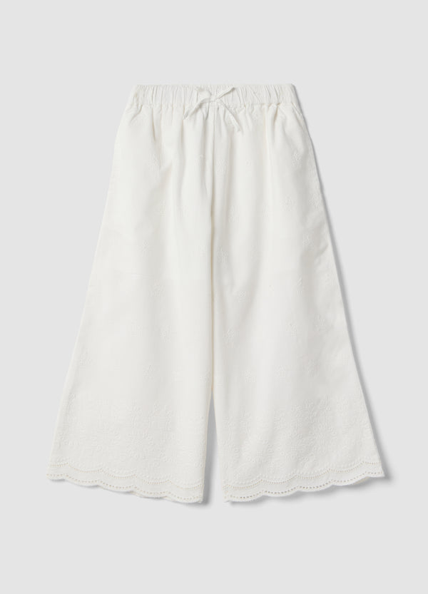 OVS White Cotton Culottes With Embroidery For Girls