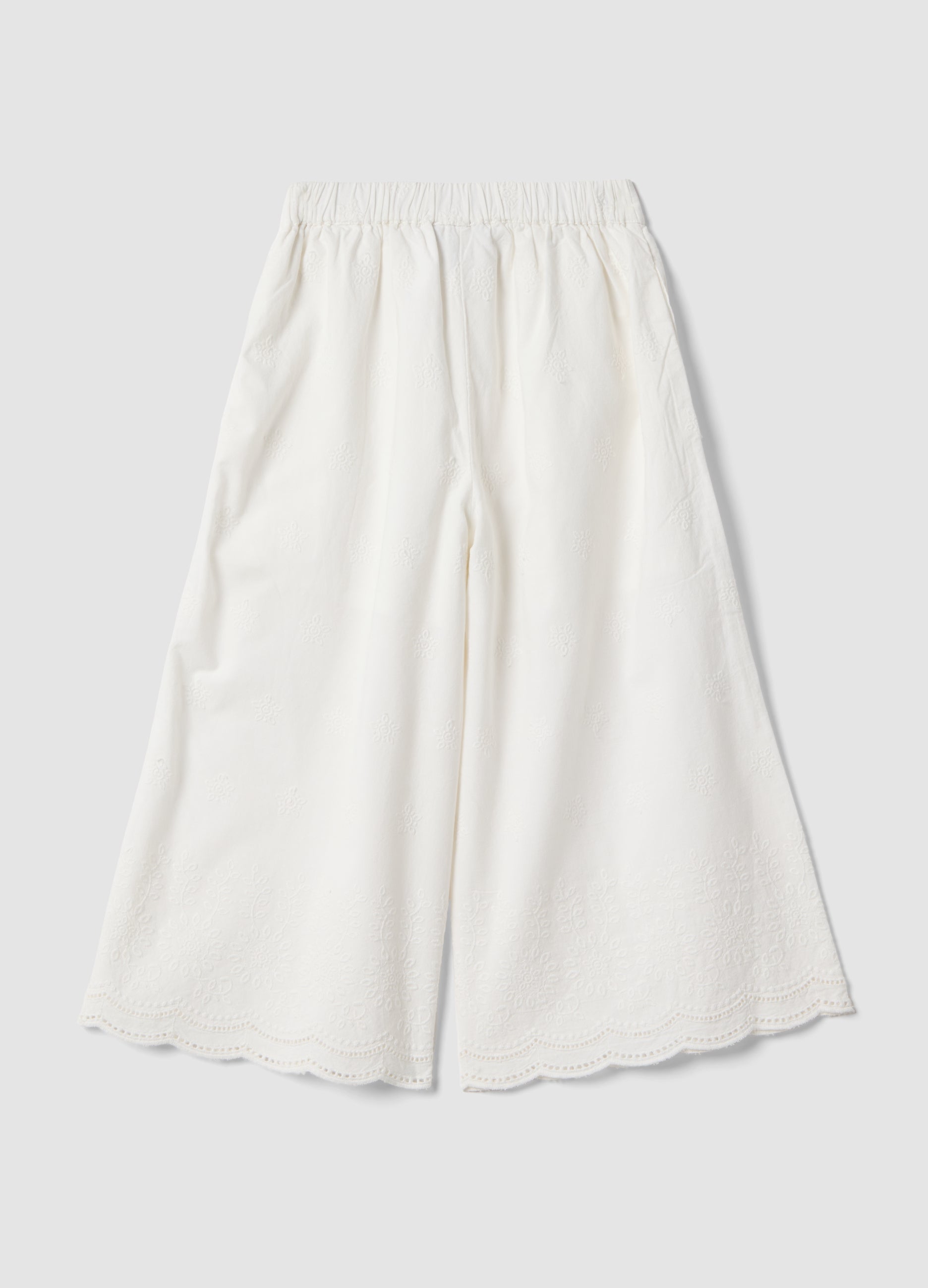 OVS White Cotton Culottes With Embroidery For Girls