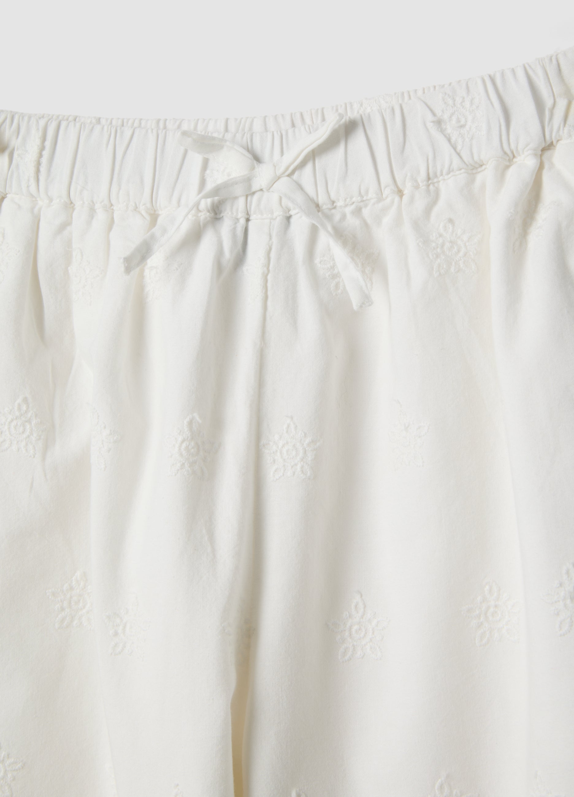 OVS White Cotton Culottes With Embroidery For Girls