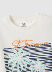 OVS White Pure Cotton Regular Fit Kids T-Shirt With Print