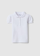 Ovs White Pure Cotton Polo For Girls, Regular Fit With Ruched Sleeves